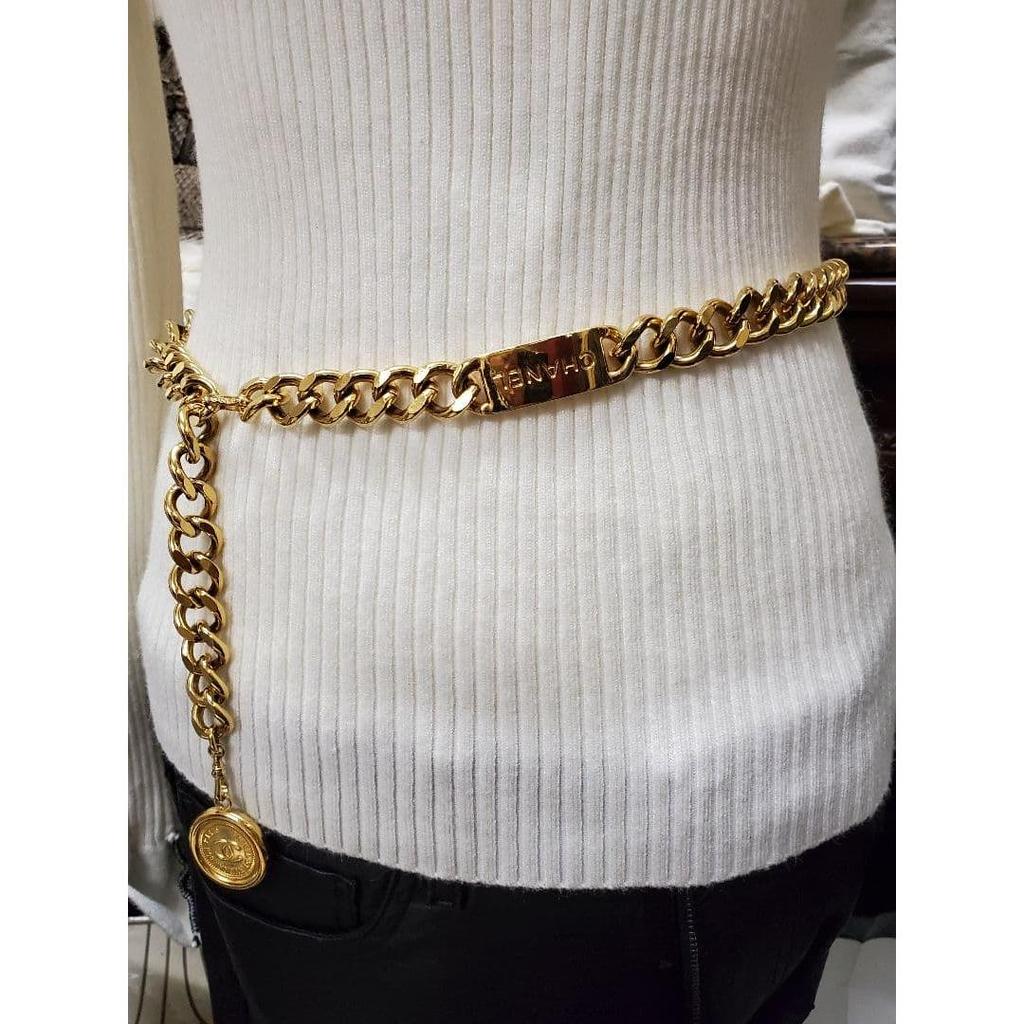Used CHANEL gold chain belt with coin charms