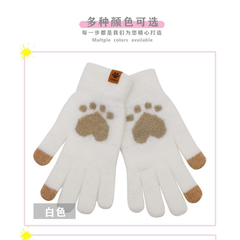 Winter Student Touch Screen Gloves Fleece Cold-proof Cat Claws Cute Bear Paw Riding Gloves Cartoon Gloves