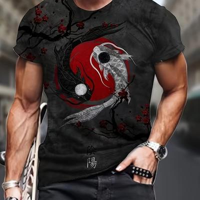 Men's 3D Digital Yin And Yang Fish Printed T-shirt