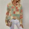 New Women's V-neck Top Printed European and American Popular Sweater Long-sleeved Hollow Jumper