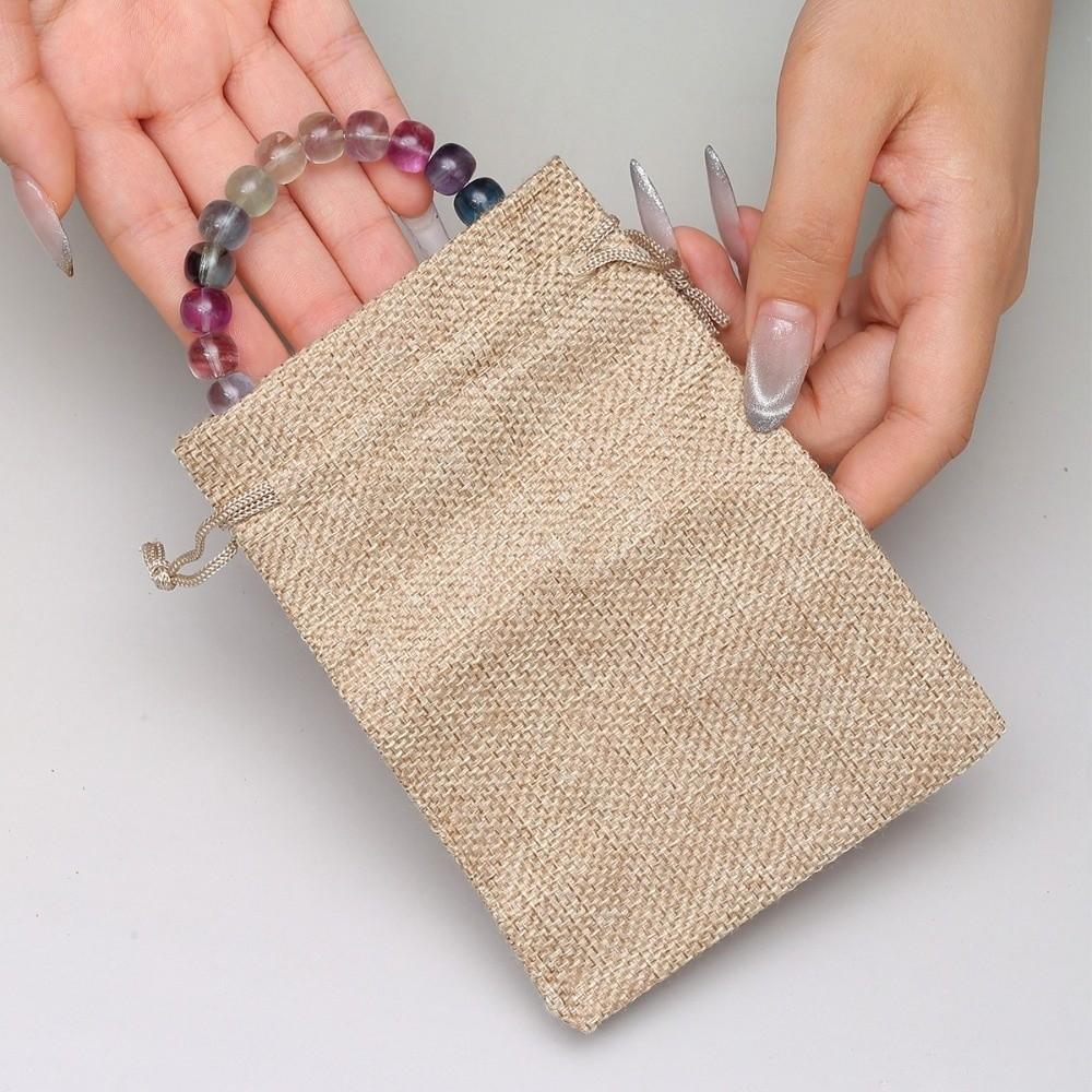 Burlap Velvet Jewelry Pouches Drawstring Closure Jewelry Storage Bags Travel Organization
