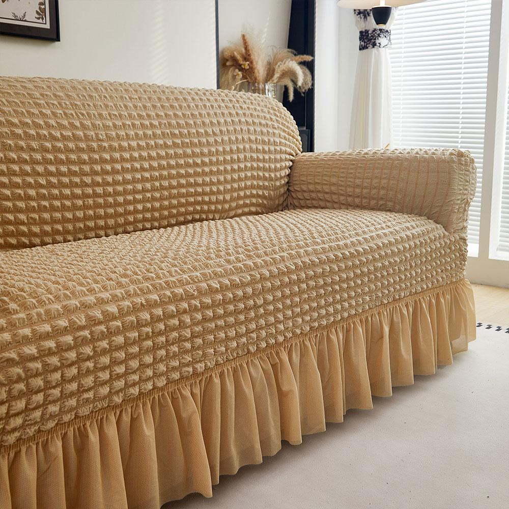 1Pc Seersucker Sofa Slipcover With Skirt Solid Color Bubble Gauze Sofa Couch Cover Dustproof Furniture Protector For Living Room