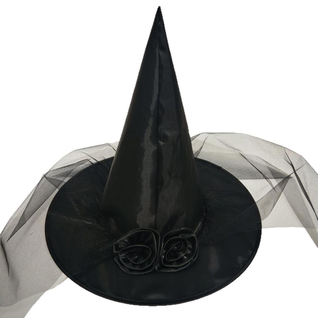 Children and Adults Halloween Rose Mesh Witch Hat Costume