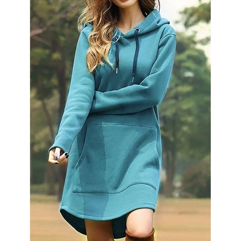 Autumn New Long Sleeve Plus Size Hooded Sweatshirts Women Winter Fashion Solid Casual Loose Hoodies Women Mid Length Office Ladies Hooded Tops 25011