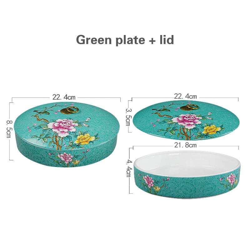 Cold Dish with Ceramic Artistic Conception Special Five Grid Cold Dish Creative Art Tableware Enamel Color Round Cover Bowl