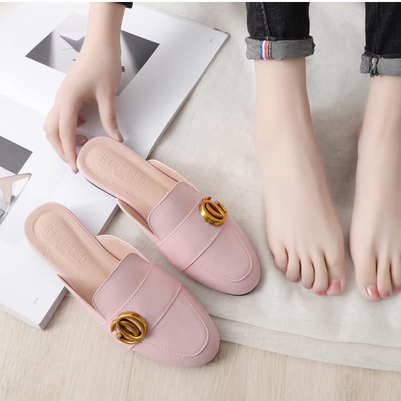 Fashion Women's Gold Metal Slippers Round Toe Parka Soft Astronomical Closed Toe Mules Summer Fashion Shoes 44-33