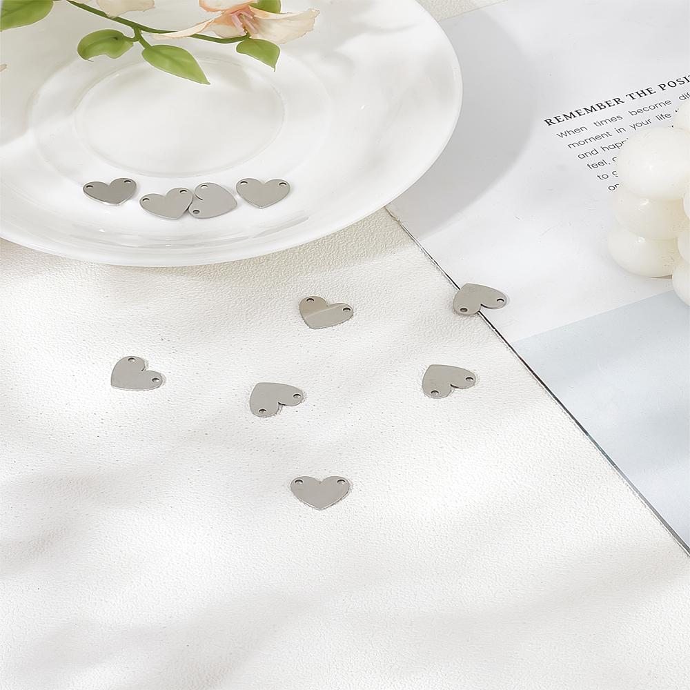 10Pcs 201 Stainless Steel Charms Stamping Blank Tag Heart Stainless Steel Color 10.8x12.8x1mm Hole: 1.5mm