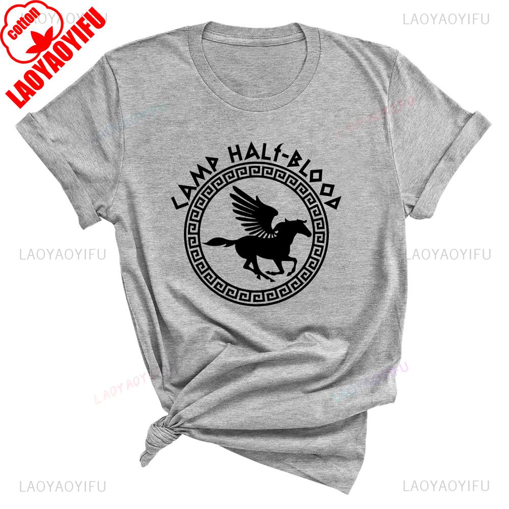 Vintage Camp Half Blood Greek Mythology Graphic T Shirts Woman Man Summer Cotton Tshirt Breathable Outdoors Streetwear Clothes