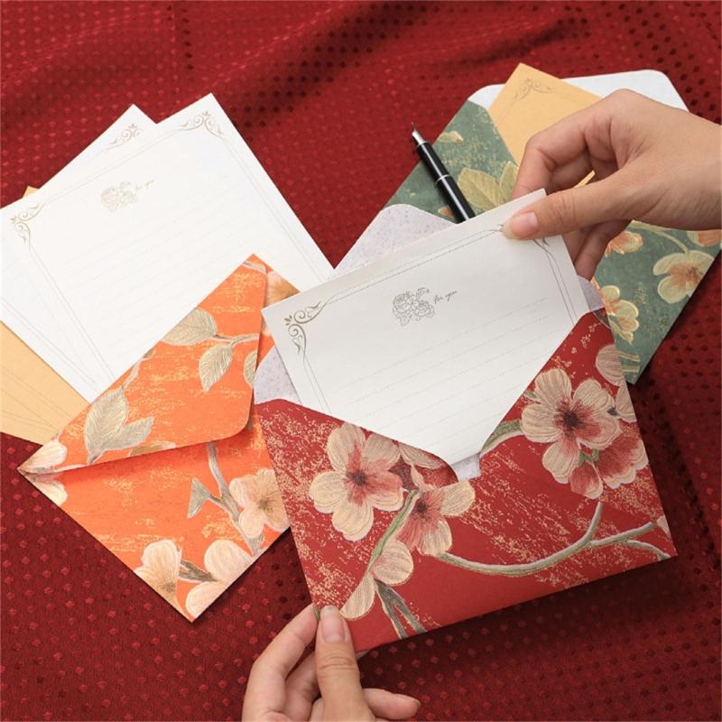 20Pcs Antique Floral Pattern Envelopes 6.46x4.4Inch Folding Envelopes For Wedding Invitation Valentines Card And Mailing