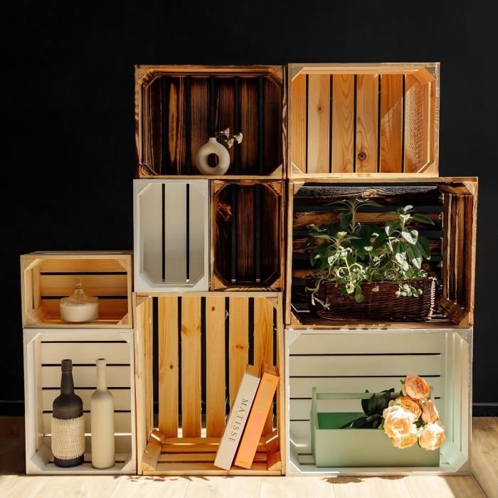 Caisse de rangement en bois blanc - CREATIVE DECO - 50 x 40 x 30 cm - Caisse en bois vintage