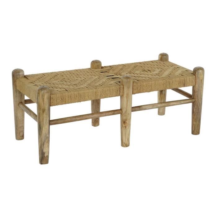 Banquette - Rotin - Bois De Manguier - Blanc - 102 X 47 X 41 Cm