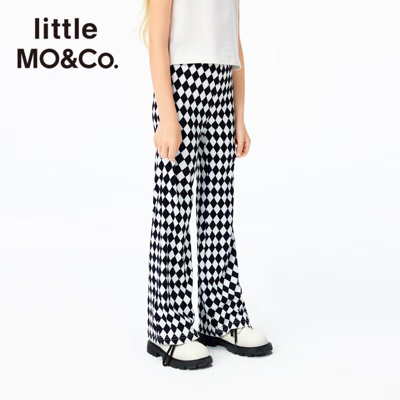 маленькая MO&Co. Черно-белые клетчатые расклешенные длинные брюки для девочек 130