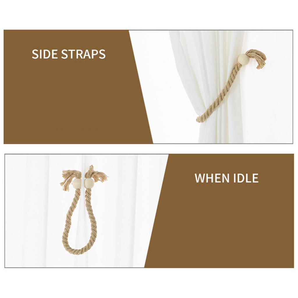 Elegant Curtain Tie Backs 2Pieces Magnetic Cotton Rope Drapery Holdbacks with Wood Beads Home Decors for Living Room