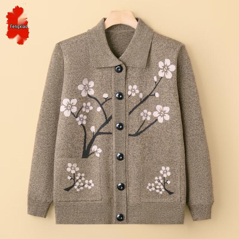Mid-Aged & Elderly Women's Floral Knit Cardigan