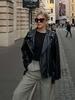 2023 New Women's Motorcycle Leather PU Imitation Leather Loose Jacket Black Jacket