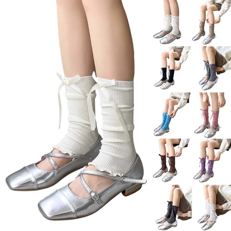 Knit Winter Warm Leg Warmers Long Socks Boot Cuffs Ribbed Leggings Stockings Bowknot Knee Warmers Sleeve