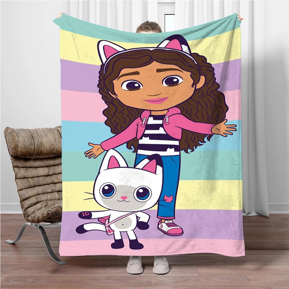 Cartoon G-Gabbys-Dollhouse Soft Flannel Blankets Keep Warm Throw Blanket Comfortable Blanket for Picnic Beds Sofa Home Bedroom