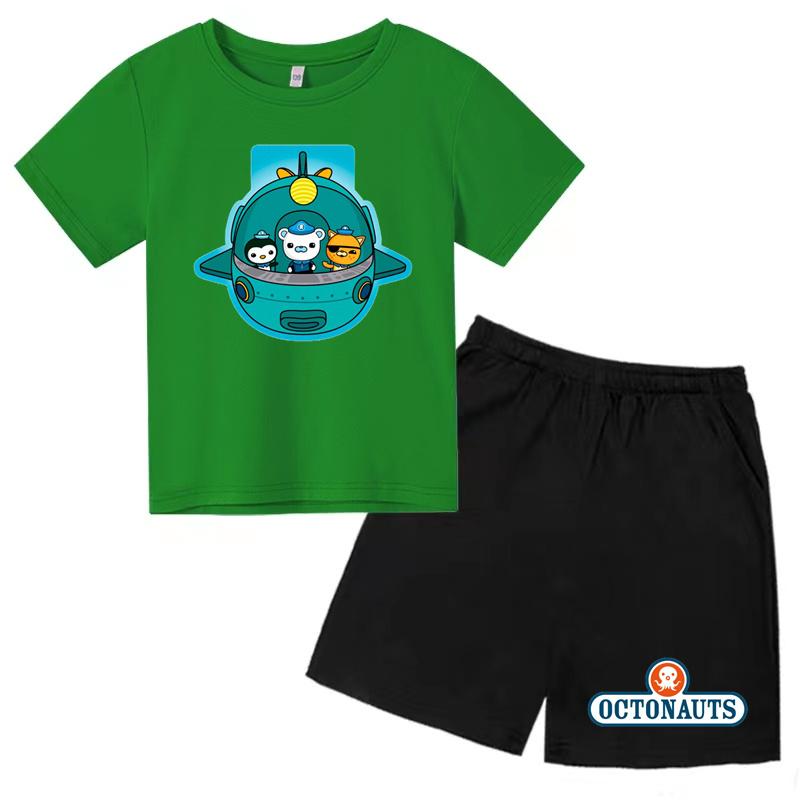 Kids Summer Cartoon Animated Print Set Summer Sports Set T-shirt + Shorts Charming 2-piece Outdoor Wear for Boys and Girls