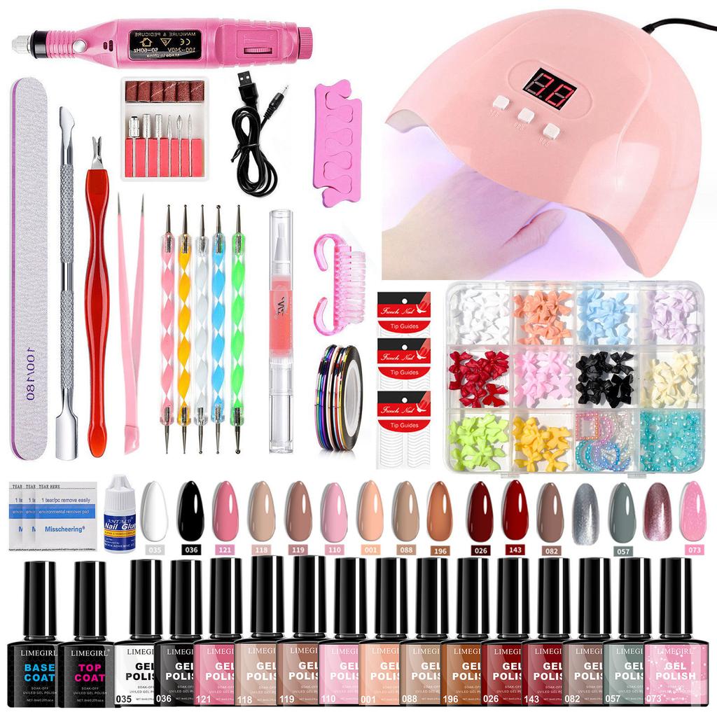 All-in-One Nail Tool Kit: Gel Polish, Builder & Extension Gel, Nail Lamp, Buffer, and Finishing Gel