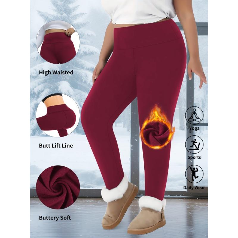 Women High Waist Hip Lifting Fleece Lined Plus Size Skinny Workout Yoga Leggings