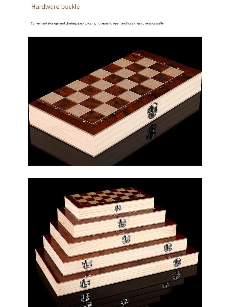 Set de joc pliabil din lemn 3-în-1 Șah, Cărți și Puzzle - Jucărie portabilă de strategie