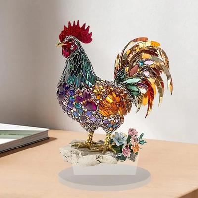 Kreativní dekorace domácí kanceláře 2D plochý tisk zvířecí akrylová stolní ozdoba barevný kohout personalizovaná umělecká dekorace
