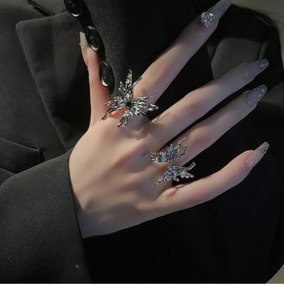 2023 Punk Vintage Metal Liquid Dissolved Butterfly Women's Adjustable Ring Fashion Exquisite Anime Insect Ring Gothic Jewelry