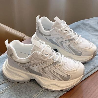 Mesh Breathable Thin Sneaker Women's Summer New Thick Bottom Increased Lightweight Leather Casual Daddy Shoes