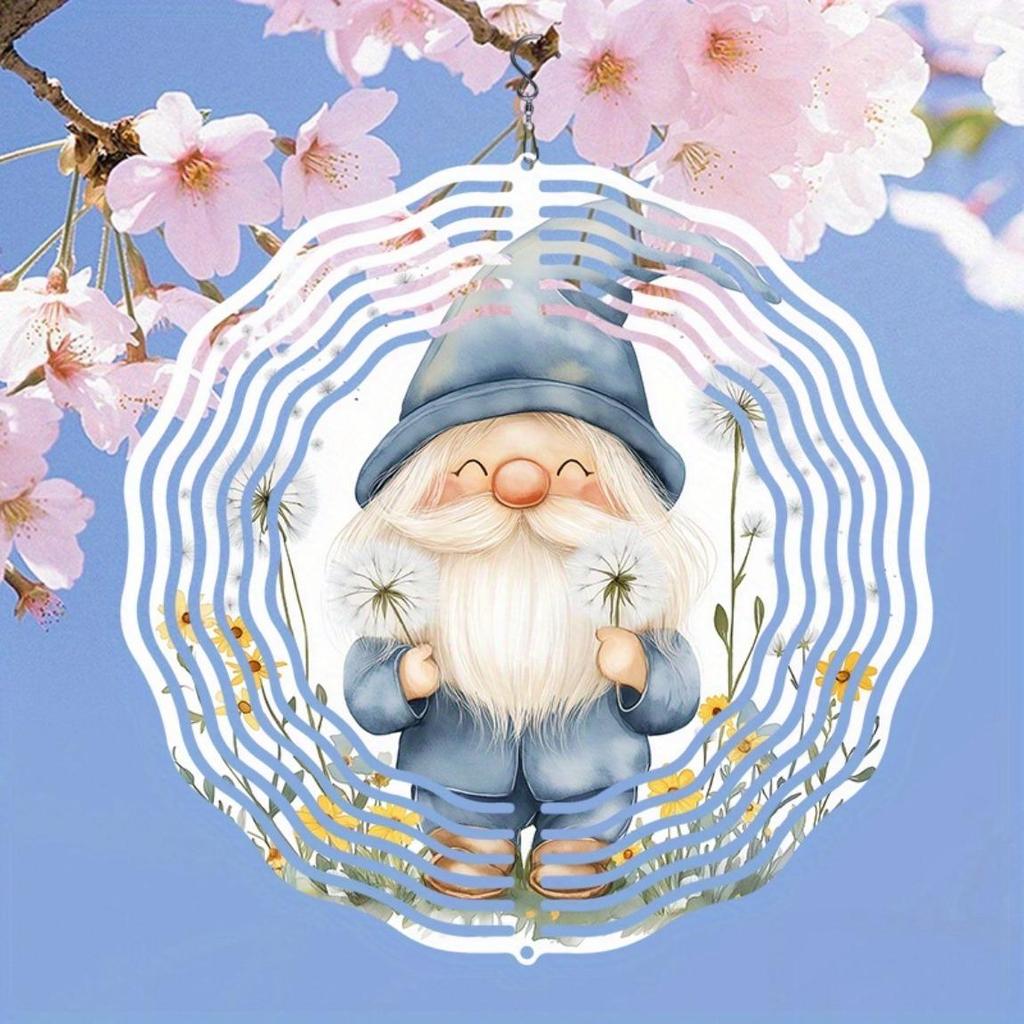 Metall-Windspiel mit drehendem Blumen-Gnom-Design für Außengarten-Hofdeko Keine Batterie erforderlich Weihnachts-Erntedank-Geschenk