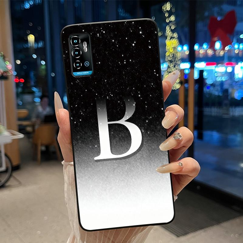 

Black Phone Case For ZTE Blade A71/Optus X Swift 5G Soft Initial Letter Flower For ZTE Blade A72 4G/V40 Vita Anti-scratch Case ZTE Blade A71