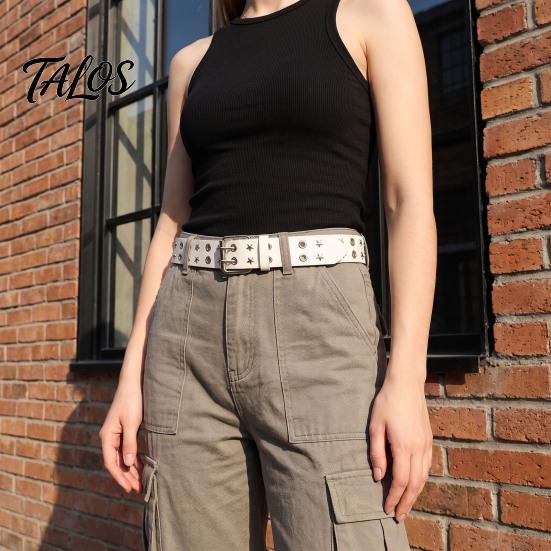 Casual Jeans Accessory 105cm Studded Punk Belt for Women, Faux Leather Grommet Waist Rock Band with Double Prong Buckle, Edgy Jean Music Festival