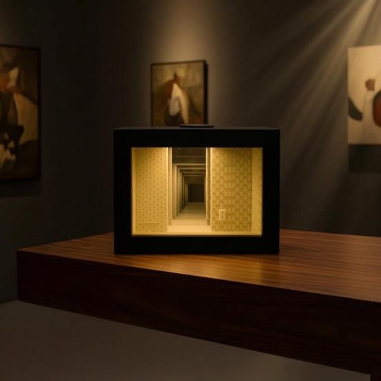Huaqianguhh Cornice Portafoto LED in Legno Luce Notturna, Lampada da Tavolo Tunnel Infinito con Illusione a Specchio, Custodia Antipolvere Nera Opaca, Ornamento da Tavolo a Doppio Uso