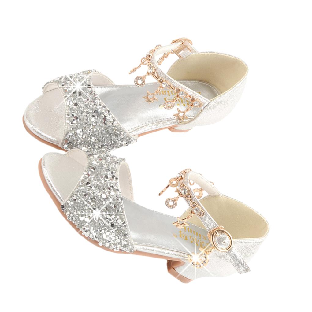 Girls Ballerina Glitter Shoes Children Ballet Wedges Party Shoe Carnival Christmas Sandals with Shoelace Stage