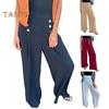 Pantaloni de damă cu picioare largi Pantaloni decorați cu nasturi cu talie înaltă Pantaloni casual largi pentru uzură zilnică Călătorii la birou