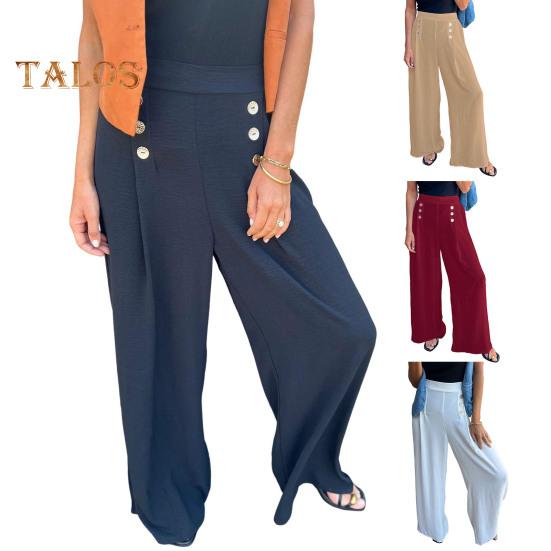 Women's Wide-Leg Pants High Waist Button Decorated Pants Casual Loose Fit Trousers for Daily Wear Travel Office