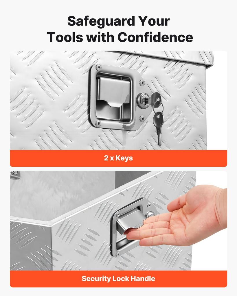 Trailer Tongue Box, 838 x 483 x 457 mm Aluminum Trailer Tongue Tool Box, Heavy Duty Storage Organizer with Lock & Keys, Utility Tool Chest for Pickup