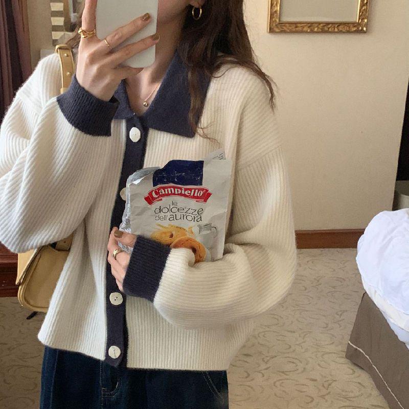 

Женский вязаный кардиган в стиле ретро с цветными блоками, 2024 S белый