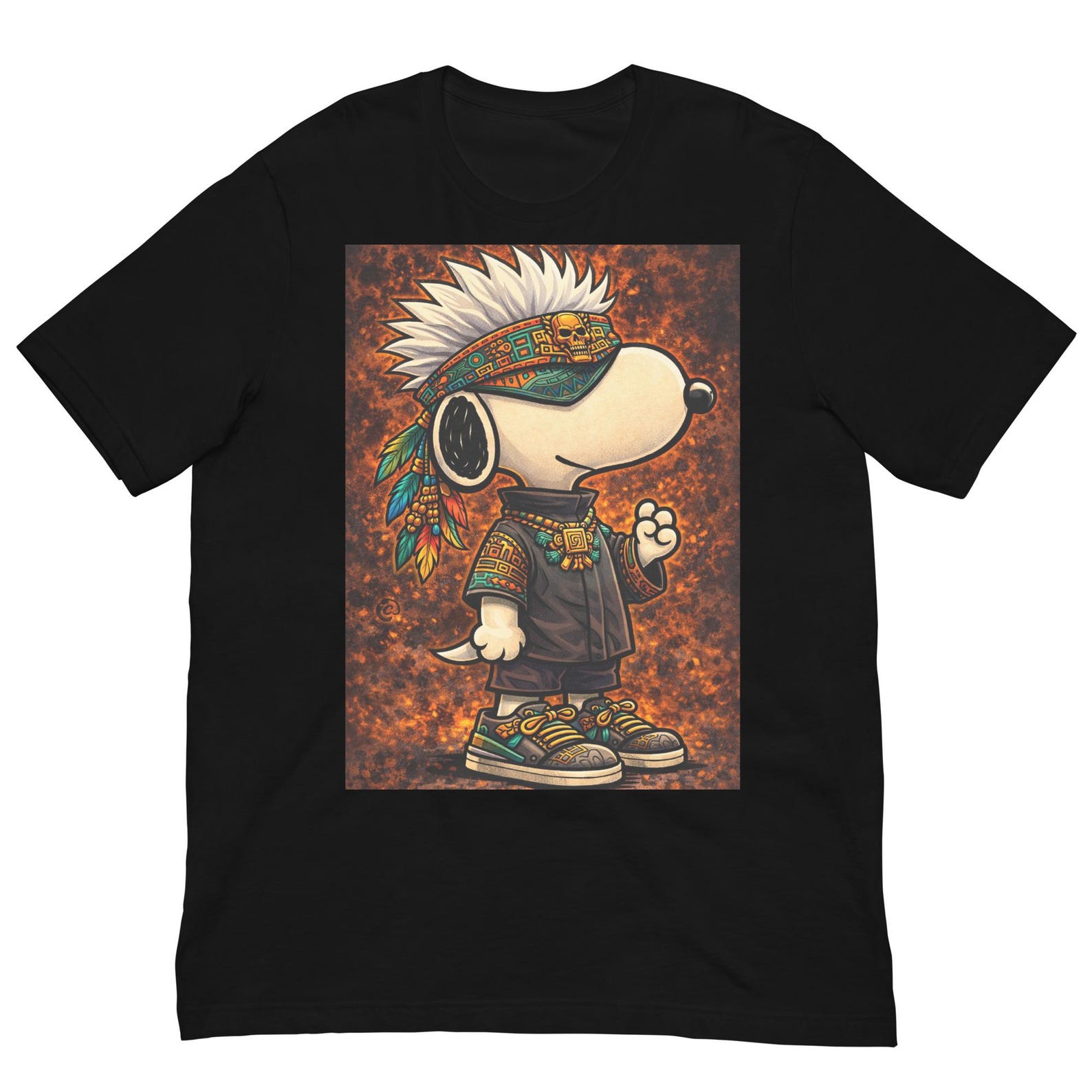 Aztec Snoopy T-Shirt, Tribal Beagle Graphic Tee, Native Inspired Cartoon Dog Shirt M