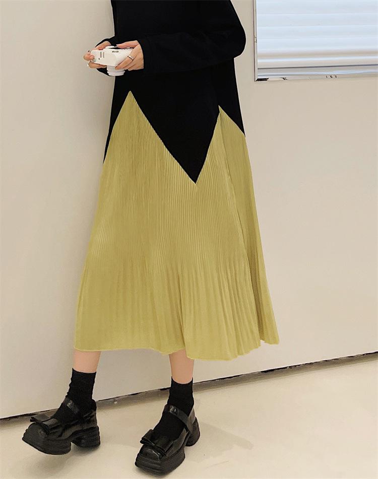 2023 Autumn/Winter Plus Size Patchwork Pleated Long Sleeve Dress for Women