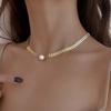 Koreanische Goldfarbe Weizenperlen Choker-Halskette für Damen Elegante Quaste Schlüsselbein-Kette Charms Halskette Hochzeits Schmuck Geschenk