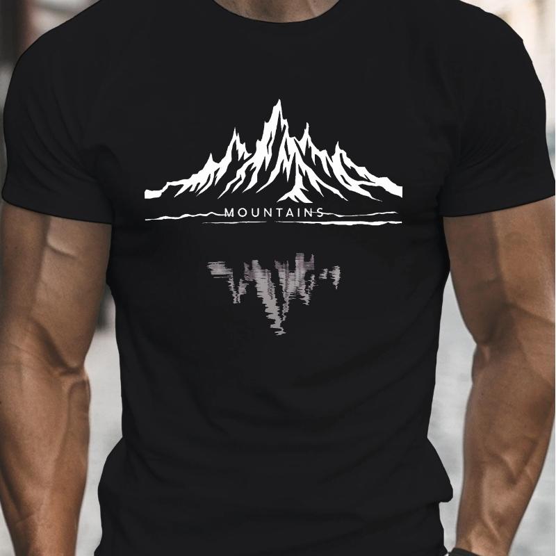 Men's summer pure cotton fashionable casual sports loose fashion mountain pattern printed round neck short sleeved T-shirt
