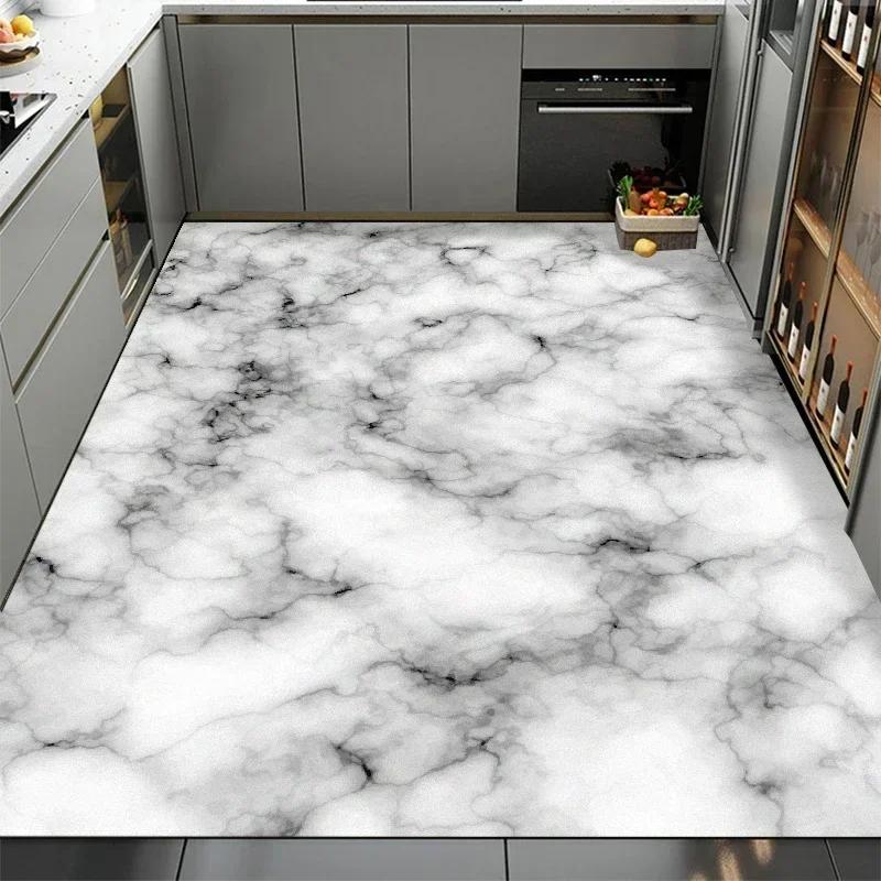 Kitchen Carpet Home Decoration Marble Pattern Floor Mat Large Area Non-slip Rug Oil-proof and Waterproof