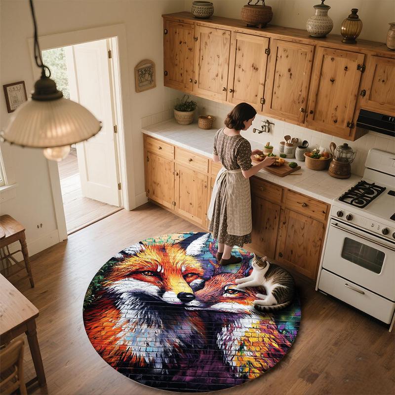 City Fox,Round Area Rug,Carpet Rug for Living Room Bedroom Sofa Playroom Decor,Non-slip Floor Mat