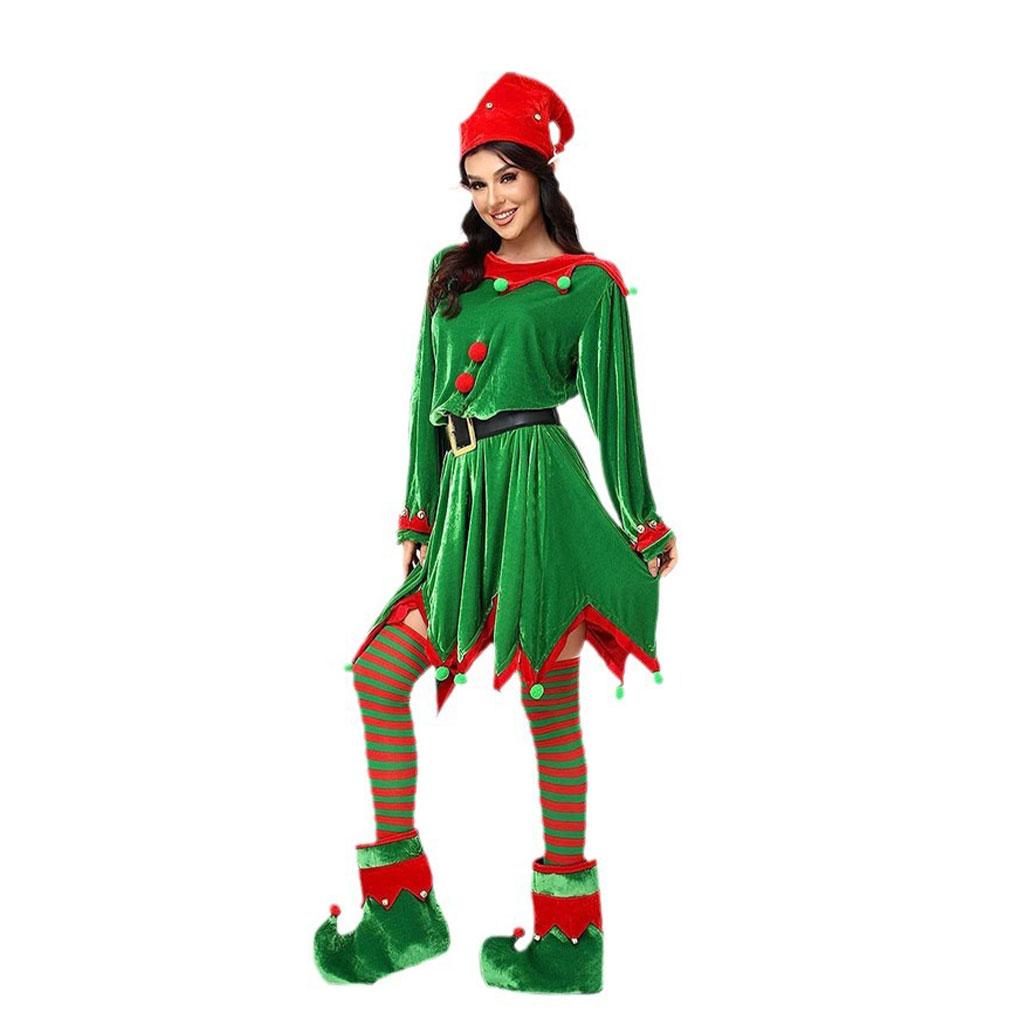 Wide Application Of Women Christmas Elf Costume Set And Reusable Polyester Boys Girls Christmas Costume, Green, S