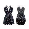 Sexy Deep V Satin Pajamas Backless Plus Size Lace-Up Print Cami Women's Loungewear 1015 Inclusive Seductive Sleepwear Designed for Curvy Bodies