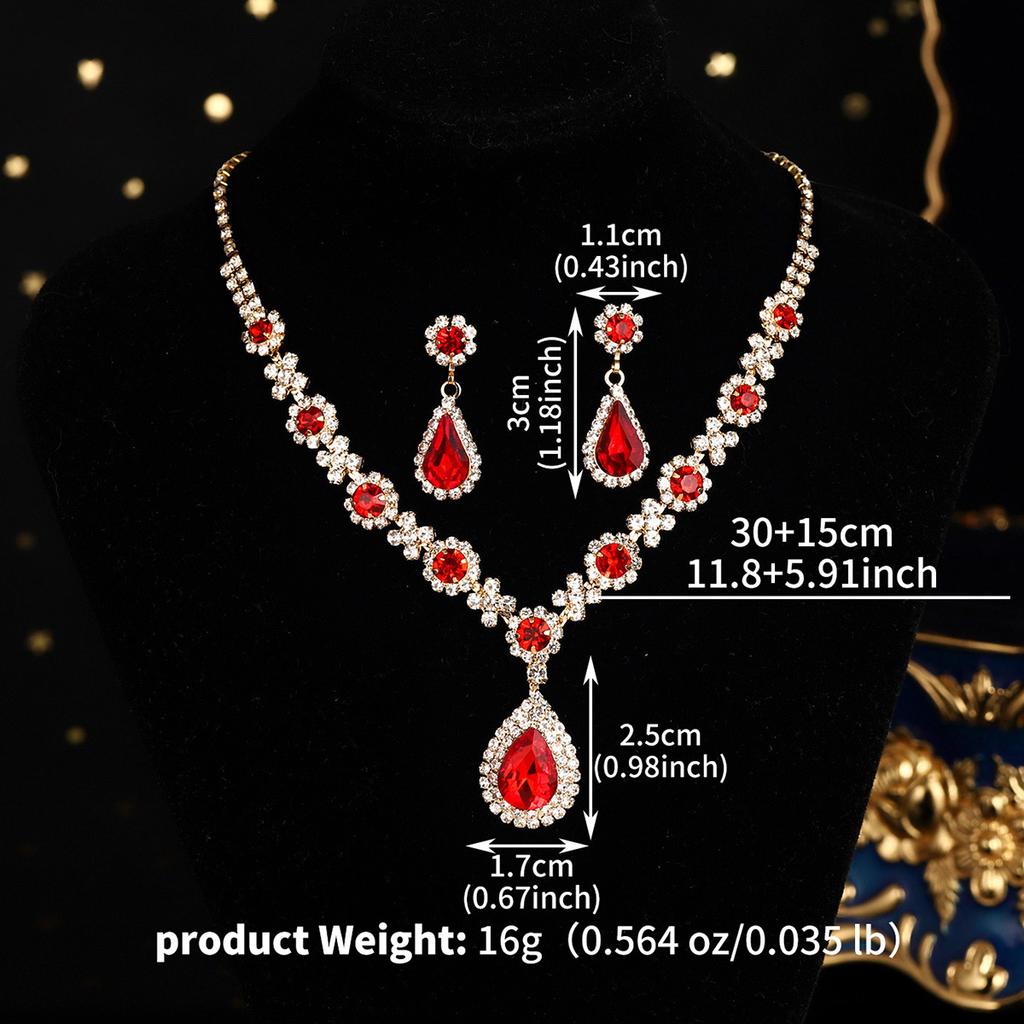 Bridal Wedding Necklace And Earrings Set Fashionable Claw Set Colorful Rhinestones Super Sparkling Banquet Jewelry Two Piece Set