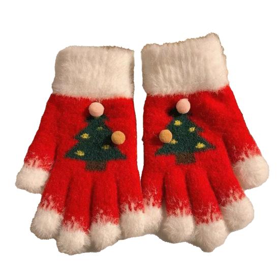 Knitted Christmas Gloves Unisex Christmas Tree Pattern Gloves Winter Touch Screen Fuzzy Gloves