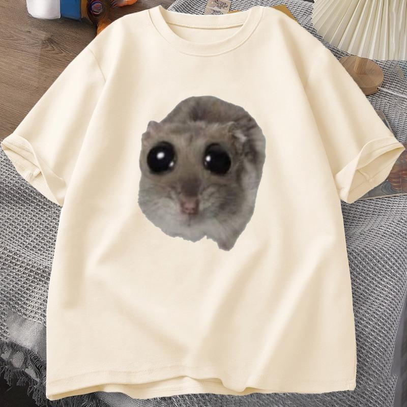 Sad Hamster T Shirt Funny Cute Cat Hamster Meme Trend Tshirt for Unisex WOMEN Cotton Tshirt Summer Short Sleeve Unisex Tee tops