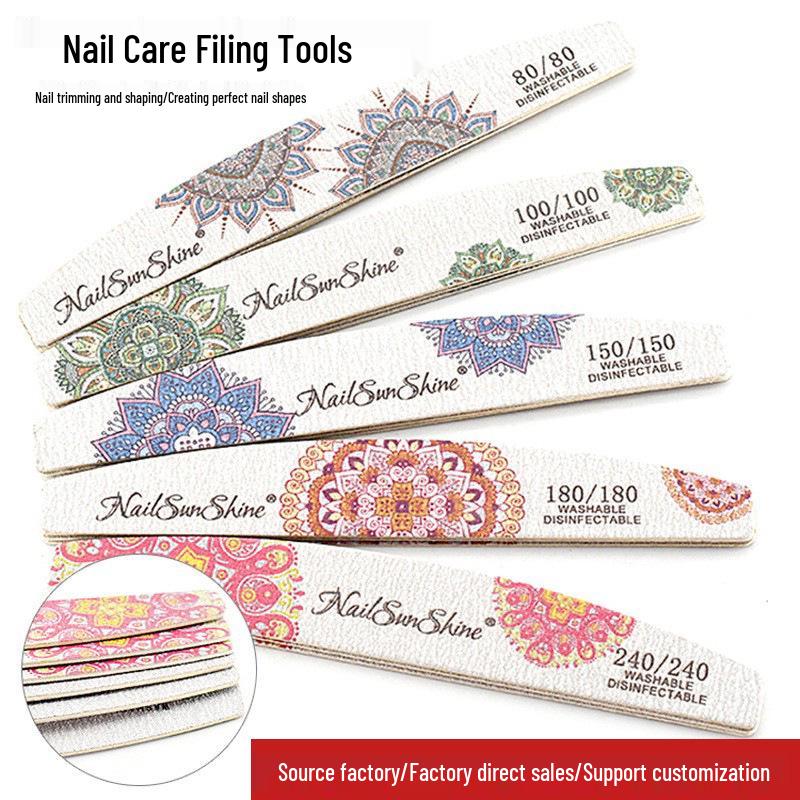 SunShine Half-Moon Wooden Nail File - Thin, Textured, Washable, and Wear-Resistant