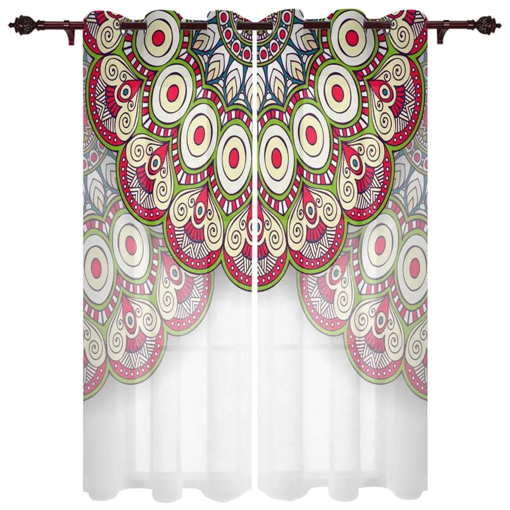Snidade Mandala Blommor Abstrakt Mönster Cirklar Hög Skuggning Fönstergardiner Scenisk Mörkläggningsdraperi för Vardagsrum Dekorativt